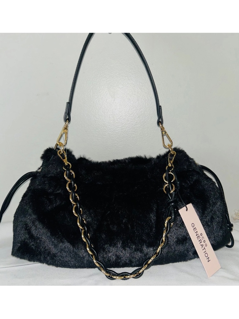 NEW! BCBG Generation Faux Fur Shoulder Bag Black